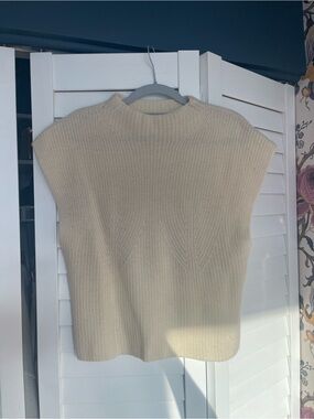 Anthropologie Cream Sleeveless Turtleneck Sweater